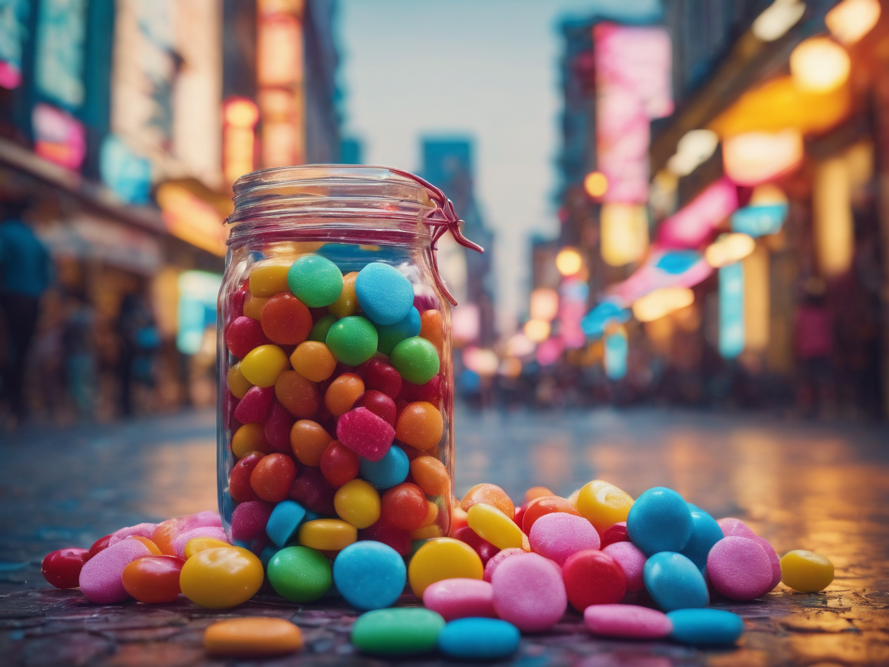 Background of a jar of candy. Linked to candy category.