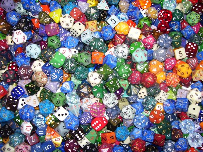 Background of various gaming dice scattered across the picture. Linked to gaming category.